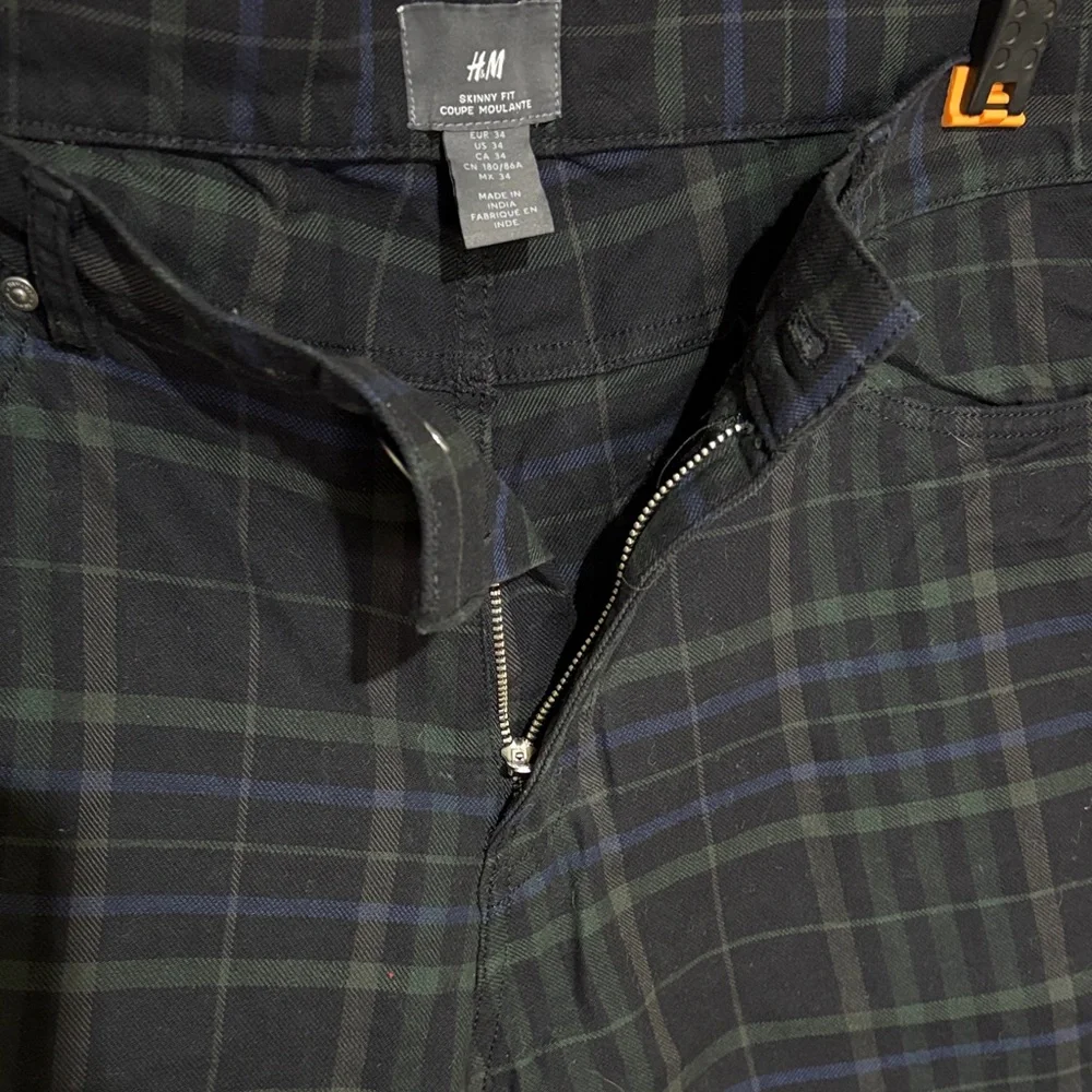 H&M green black watch plaid Trousers pants 34 skinny fit punk goth business - Picture 5 of 6